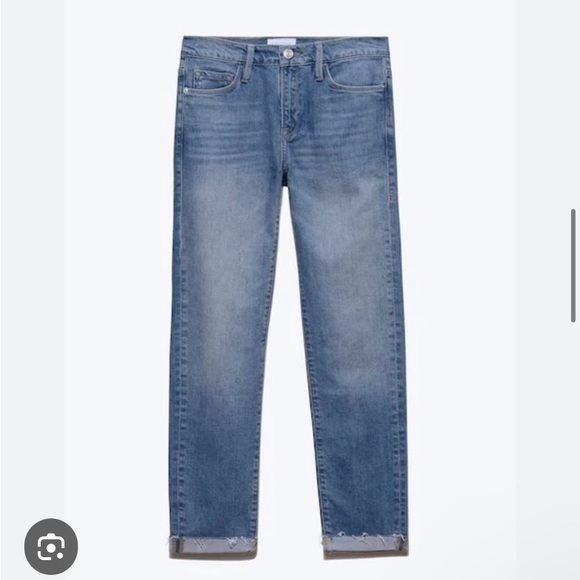 Frame Denim Le Garçon Jean Deepwater Raw Hem Boyfriend Mid Rise Relaxed Fit 26 - Picture 2 of 15